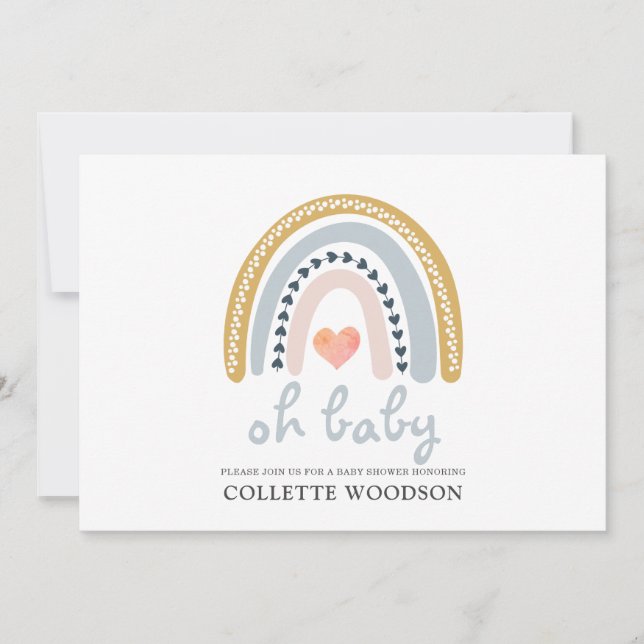 Invitation Oh Baby Boho aquarelle Rainbow Baby shower Invita (Devant)