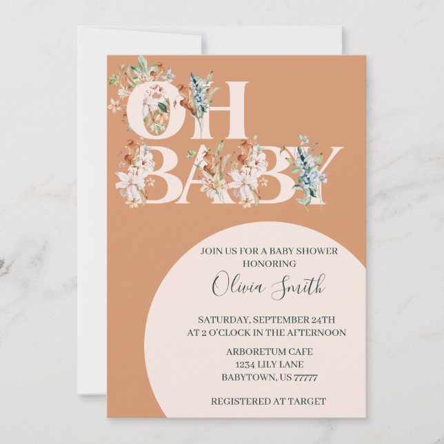 Invitation OH BABY Boho Baby shower Floral (Devant)