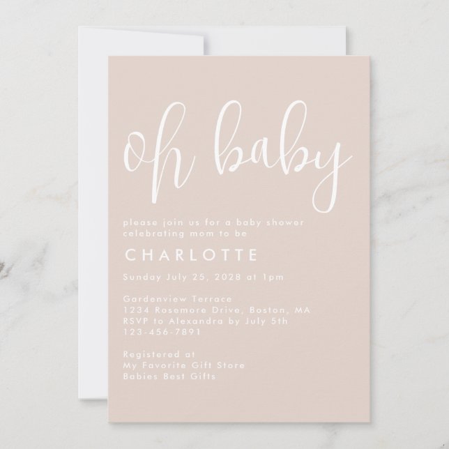Invitation Oh Baby Boho Beige Genre Baby shower neutre (Devant)