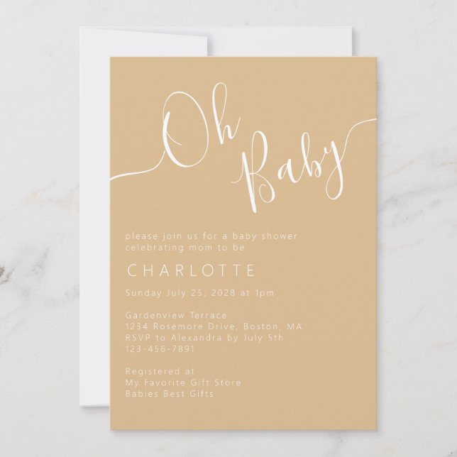 Invitation Oh Baby Boho Beige Genre Baby shower neutre (Devant)