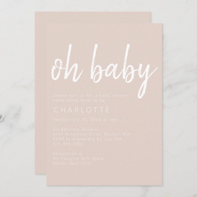 Invitation Oh Baby Boho Beige Genre Neutre Baby shower Inv (Devant / Derrière)