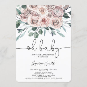 Invitation Oh Baby boho chic rose floral fille Baby shower