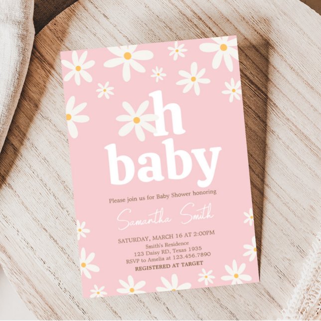 Invitation Oh Baby Boho Daisy Baby shower (Retro Daisy Flowers Baby Shower Invitation)