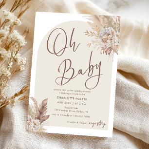 Invitation Oh Baby Boho Pampas Grass Baby shower neutre