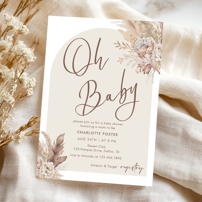 Invitation Oh Baby Boho Pampas Grass Baby shower neutre (Créateur téléchargé)
