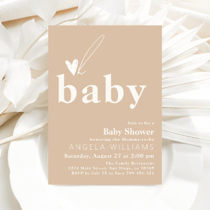 Invitation Oh Baby Boho Simple Baby shower de coeur