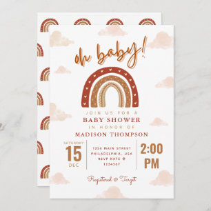 Invitation Oh Baby Boho Terracotta Rainbow Clouds Baby shower