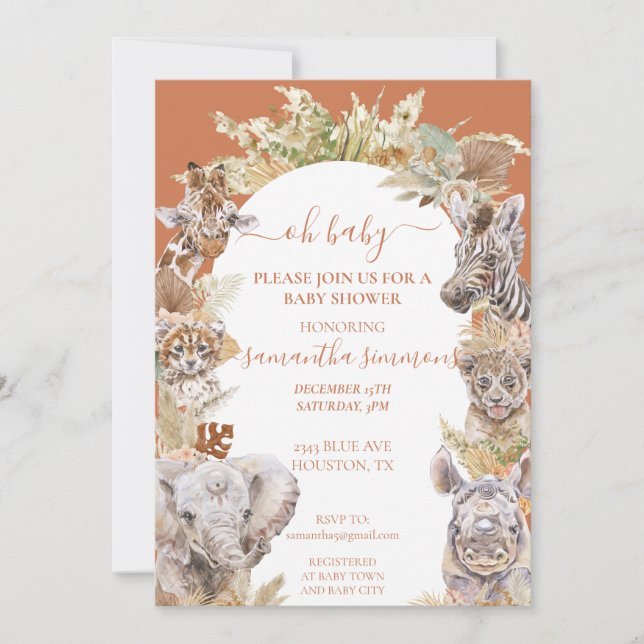Invitation Oh Baby Boho Tropical Safari Jungle Animaux (Devant)