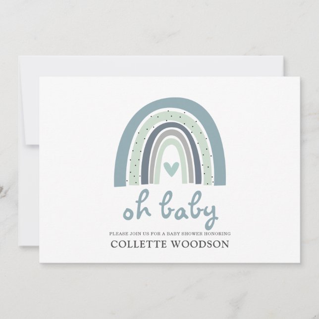 Invitation Oh Baby Boho Watercolor Rainbow Boy Baby shower (Devant)