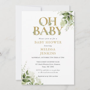 Invitation Oh Baby Botanical Greenery Fête de Naissance Or