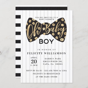Invitation Oh Baby Boy Black & Gold Bow Cravate Baby shower c