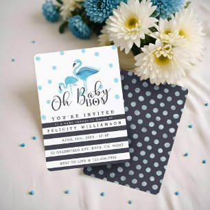 Invitation Oh Baby Boy Blue Flamant rose Baby shower Invitati