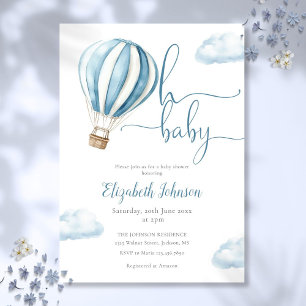 Invitation Oh Baby Boy Blue Hot Air Balloon Baby shower
