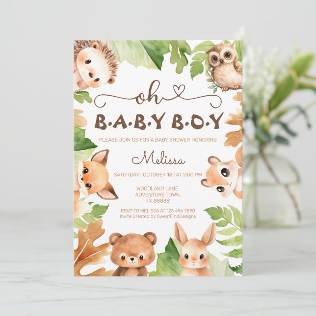 Invitation Oh Baby Boy Charming Baby shower (Debout devant)