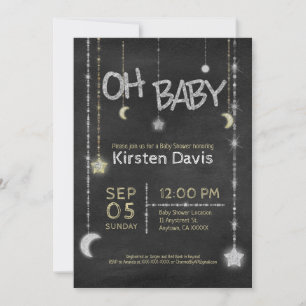 Invitation Oh Baby Boy Girl Chalkboard Moon Stars Baby shower