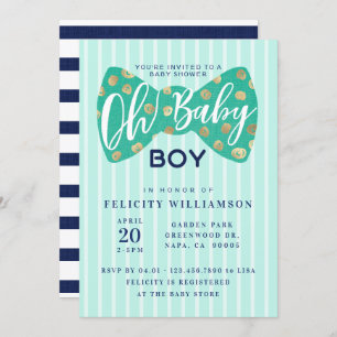 Invitation Oh Baby Boy Green & Navy Bow Cravate douche Invita