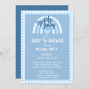 Invitation Oh Baby Boy Rainbow Heart Blue Baby shower