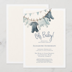 Invitation Oh Baby Boy Vintage Baby shower de ligne de linge