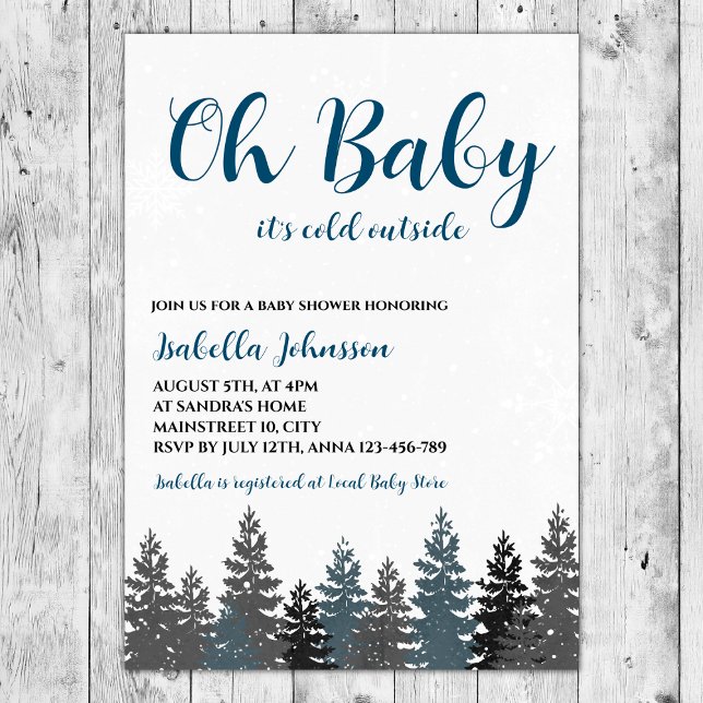 Invitation Oh Baby Boy Winter Woodland Baby shower (oh baby it's cold outside winter woodland boy baby shower invitation )