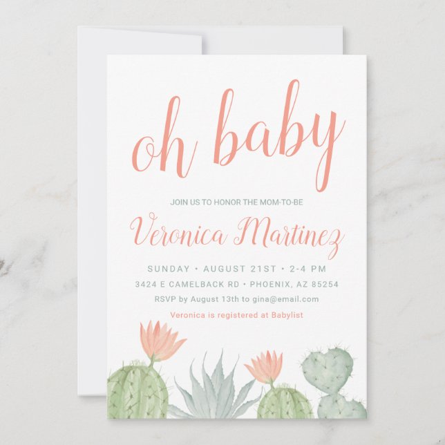 Invitation Oh Baby Cactus Baby shower Invitation, Desert Baby (Devant)