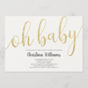 Invitation Oh Baby Calligraphy Gold Parties scintillant Baby 