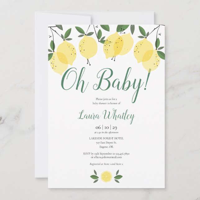 Invitation Oh Baby Citrons Baby Shower (Devant)