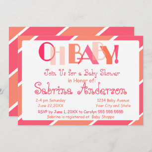 Invitation Oh Baby Coral Baby shower Whimsical moderne