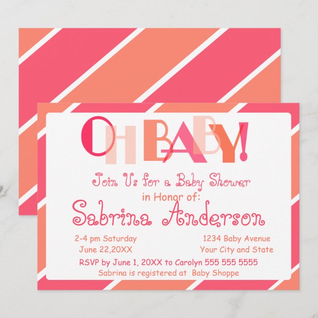 Invitation Oh Baby Coral Baby shower Whimsical moderne (Devant / Derrière)