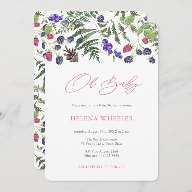 Invitation Oh Baby Countryside Walk Picnic Girl Baby shower (Devant / Derrière)