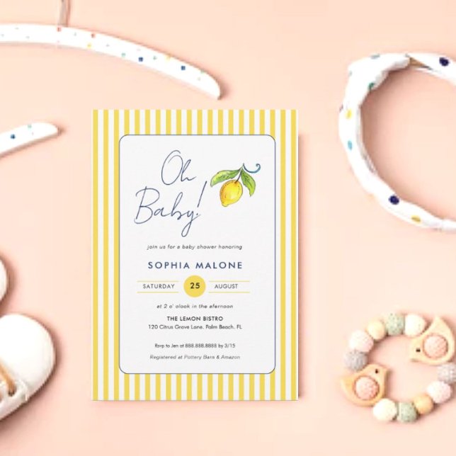 Invitation Oh Baby Cute aquarelle Baby shower citron (Créateur téléchargé)