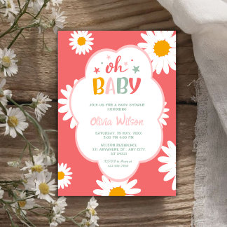 Invitation Oh Baby Cute Floral Daisy Girl Baby Shower