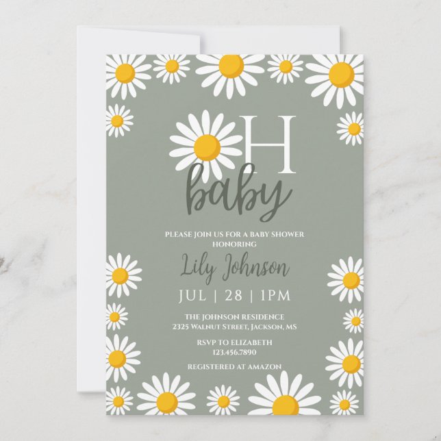 Invitation Oh Baby Daisy Baby shower Neutre Tout En Un (Devant)