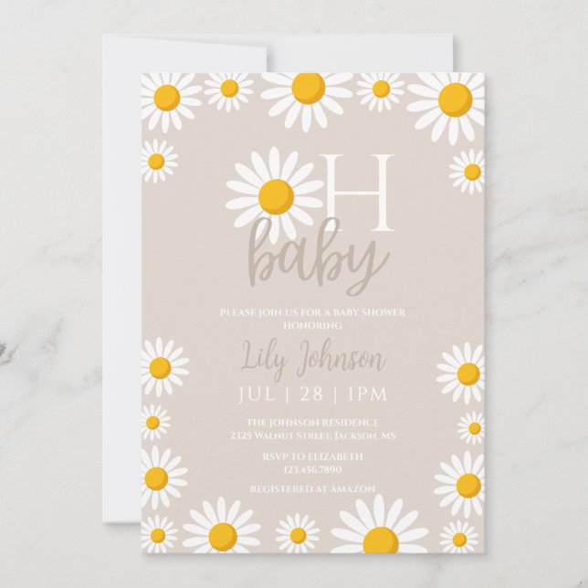 Invitation Oh Baby Daisy Boho Baby shower neutre (Devant)