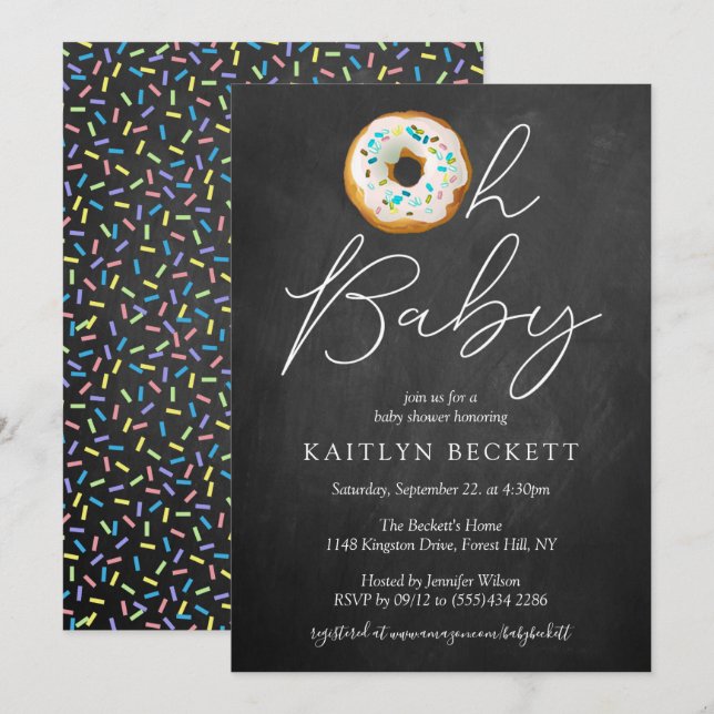 Invitation Oh Baby Donut Saupoudrer Baby shower (Devant / Derrière)