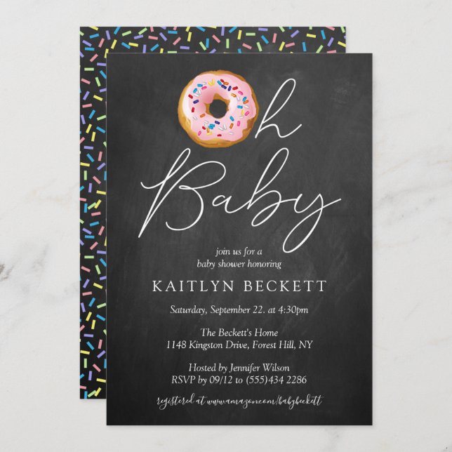 Invitation Oh Baby Donut Saupoudrer Baby shower (Devant / Derrière)