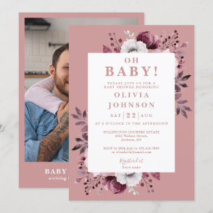 Invitation Oh Baby Dusty Rose Rustic Floral Baby shower photo