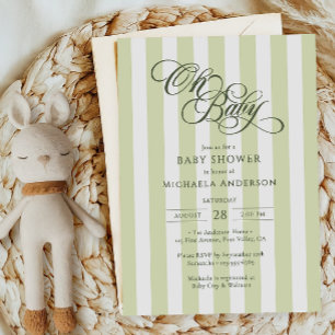 Invitation Oh Baby Écriture Élégante et Rayures Baby Shower