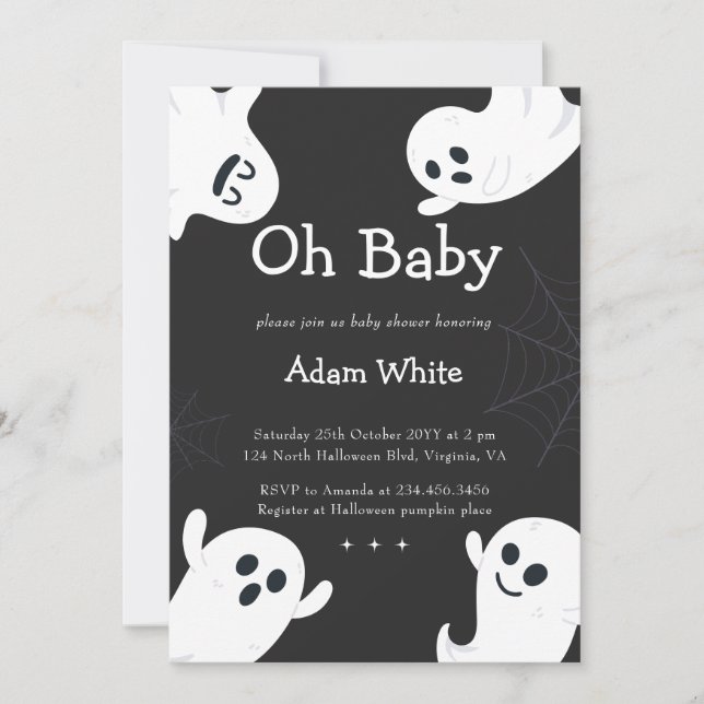 Invitation Oh Baby Éffrayant Fantôme Halloween Baby shower d' (Devant)