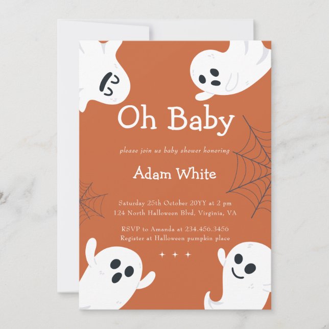 Invitation Oh Baby Éffrayant Fantôme Halloween Baby shower d' (Devant)