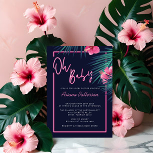 Invitation Oh Baby Electric Neon rose Baby shower tropical