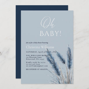 Invitation Oh Baby Elegant Script Baby shower de Pampas Bleu