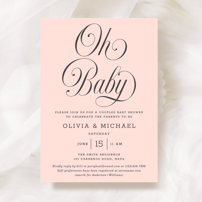 Invitation Oh Baby Elegant Script Blush Pink Girl Baby Shower (Créateur téléchargé)