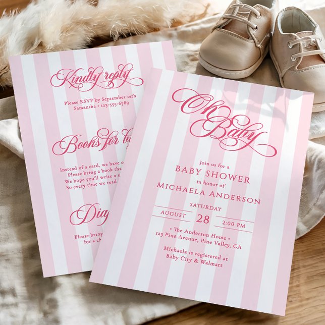 Invitation Oh Baby Élégant Script Tout En Un Baby shower (Créateur téléchargé)