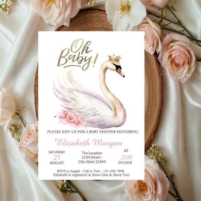 Invitation Oh Baby Elegant Swan Baby shower de fleurs de cour (Créateur téléchargé)