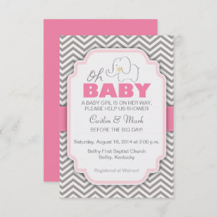Invitation Oh Baby Elephant - Baby shower rose et gris Invita
