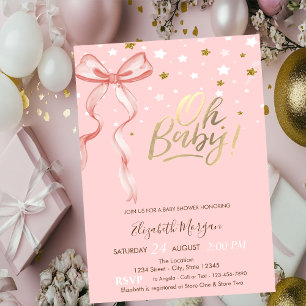 Invitation Oh Baby Étoiles Ruban Rose Baby Shower