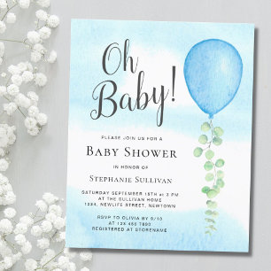 Invitation Oh Baby Eucalyptus Baby shower bleu ballon
