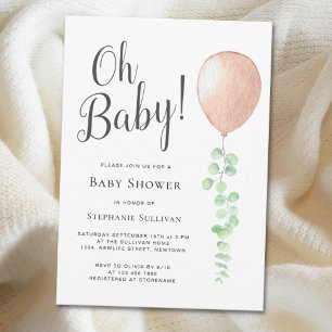 Invitation Oh Baby Eucalyptus Balloon Baby shower neutre