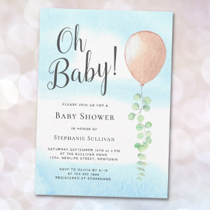 Invitation Oh Baby Eucalyptus Balloon Baby shower neutre