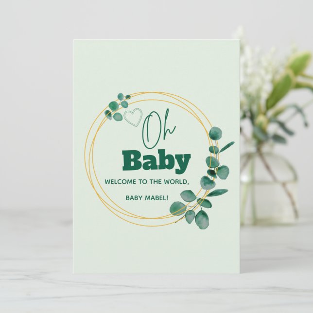 Invitation Oh Baby Eucalyptus Leaves  Baby Shower (Debout devant)